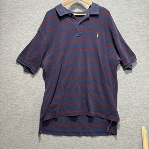 POLO Ralph Lauren Polo Shirt Mens 2XB Big Navy Red Stripe Yellow Pony Cotton